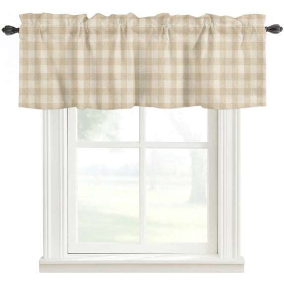Cream Plaid Kitchen Valances for Windows, Gingham Checked Minimalist Modern Bathroom Window Valances 54x18 Inch Rod Pocket Window Treatments Valance Curtains for Living Room Bedroom Decor