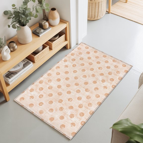 Cream Polka Dots Spots 2'x3' Rug for Entryway Front Door Kitchen Sink Area, Abstract Modern Minimalist Fade Texture Low Pile Washable Non Slip Rectangle Area Rug