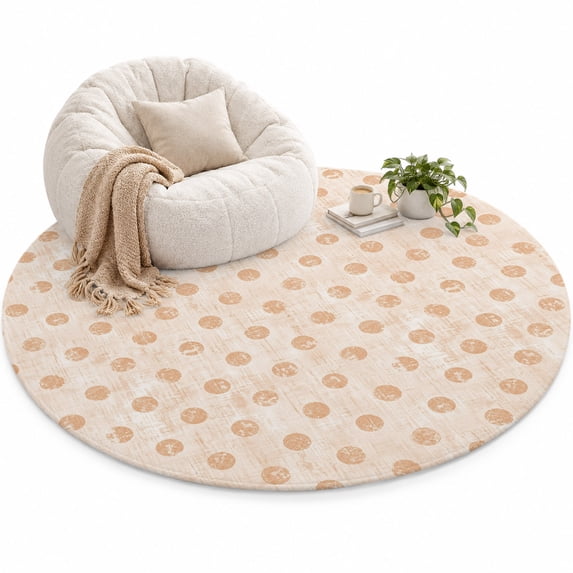 Cream Polka Dots Spots Area Rug 3', Abstract Modern Minimalist Fade ...