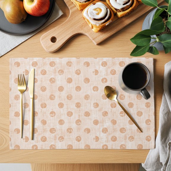 Cream Polka Dots Spots Placemats Set of 2, Abstract Modern Minimalist Fade Texture Heat Insulated Linen Place Mats, Washable Stain-Proof Table Mats for Dining Tables Holiday Decor 13x19 Inches
