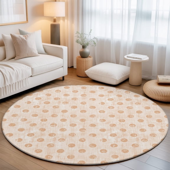 Cream Polka Dots Spots Round Area Rugs 3 ft, Abstract Modern Minimalist Fade Texture Washable Small Area Rug with Non-Slip Sturdy Edge Binding Round Front Door Mat Floor Carpet for Entryway