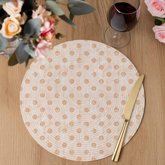 Cream Polka Dots Spots Round Braided Placemats Set of 1, Abstract Modern Minimalist Fade Texture Heat Insulation Place Mats Washable Non-Slip Table Mats for Kitchen Dining Party, 13 Inches