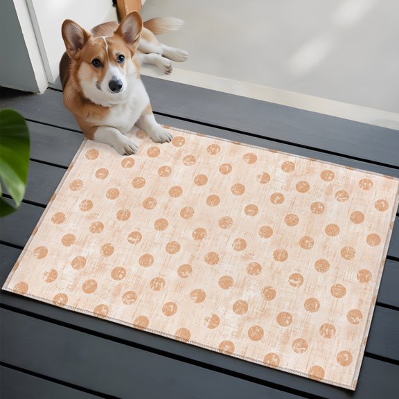 Cream Polka Dots Spots Washable Entry Rug 2x3 Abstract Modern Minimalist Fade Texture Low-Profile Area Rugs with Non Slip Backing Indoor Floor Carpet for Entrance Living Room Bedroom Home Office