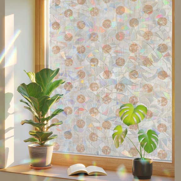 Cream Polka Dots Spots Window Privacy Film, Abstract Modern Minimalist Fade Texture Stained Glass Rainbow Film Decorative Window Clings, Static Cling Sun Blocking Stickers 17.7" x 39.3"