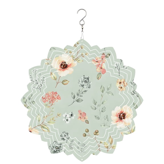 Cream Poppies Wind Spinner for Garden Yard 8In, Modern Boho Chic Floating Petals Green Floral Botanical 3D Stainless Steel Kinetic Hanging Wind Spinners Rustproof Outdoor Decor for Lawn Patio Home