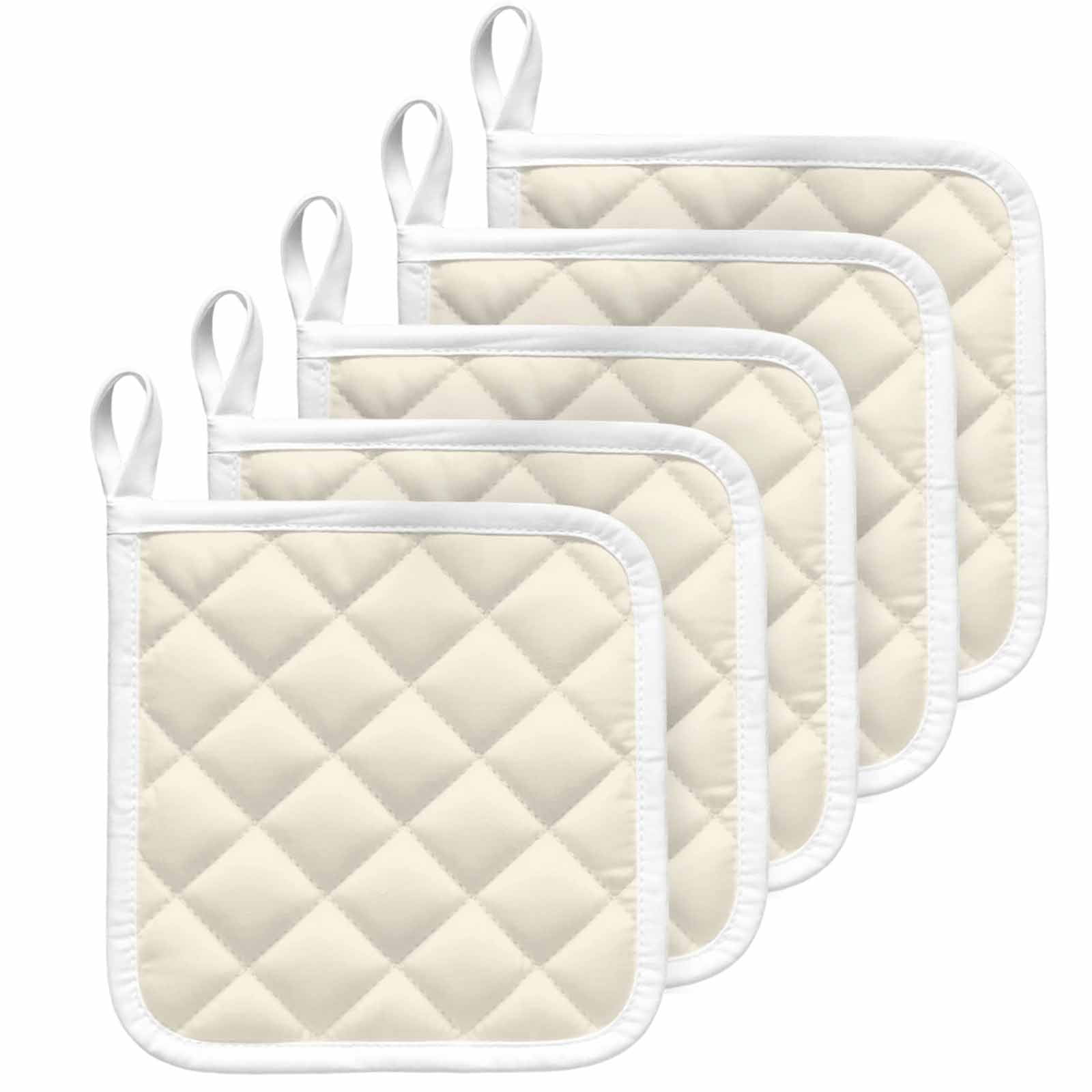 Cream Pot Holders for Kitchen Heatproof Potholder, 5 Pack Modern Pure Beige Hot Pads Multipurpose Oven Pads Cloth Potholders Trivet for Cooking Baking