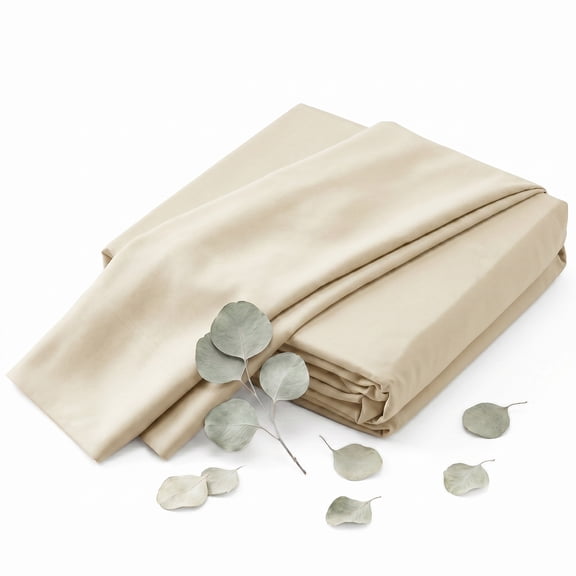 Cream Premium Silky Soft 100% Tencel Lyocell Derived from Eucalyptus 4-Piece Sheet Set, Oeko-TEX Certified, King - Crme