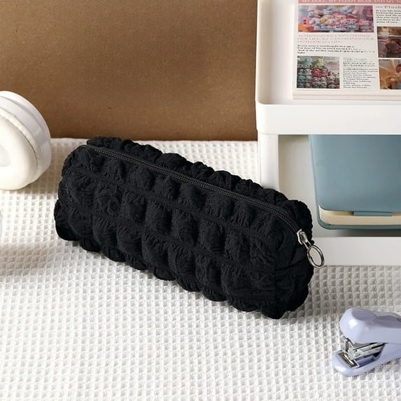 Cream Puff Pencil Bag | Large Capacity Soft Cosmetic & Stationery Storage Bag | Solid Color Non-Woven Fabric | 20 X 7 X 4.5 Cm