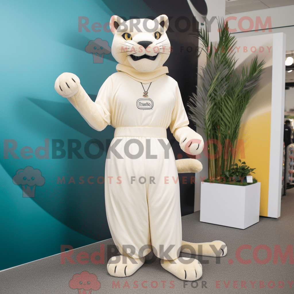 Cream Puma REDBROKOLY mascot costume character dressed with a Maxi ...