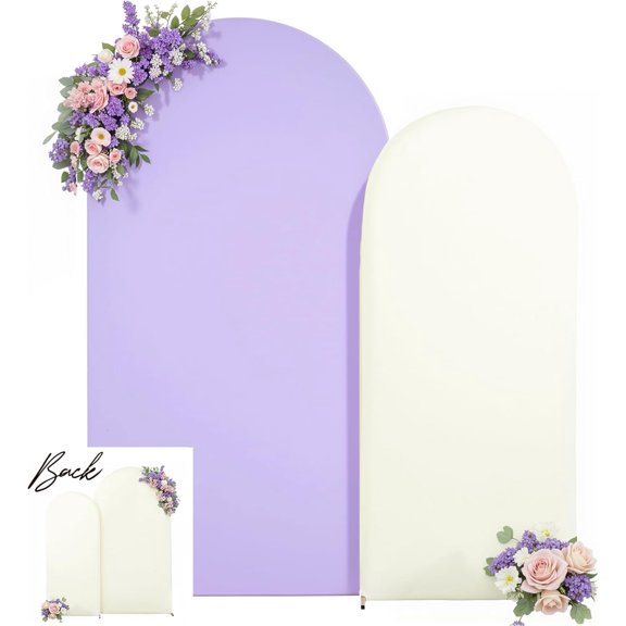 Cream Purple Arch Backdrop Cover Set of 2 Wedding Arch Covers 7.2 and 6ft Party Arch Backdrop Stand Cover Baby Shower Spandex Birthday Stretchy Photo Arch Covers
