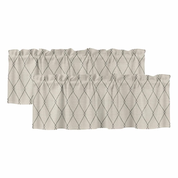 Cream Quilted Lines 2 Panels Kitchen Valance, Minimalist Rhombus Pattern Diamond Grid Curtains Valances for Small Windows Rod Pocket Window Treatments for Living Room Bedroom 42" W x 12" L