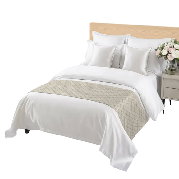 Cream Quilted Lines Bed Runner for Bedroom, Minimalist Rhombus Pattern Diamond Grid Decorative Satin Bed Runners & Scarves for Foot of Cal King Beds Bedding Throws for Hotel Guest 102" x 20"