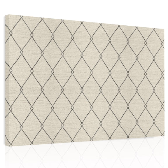 Cream Quilted Lines Canvas Print Wall Art, Minimalist Rhombus Pattern Diamond Grid Wall Decor Framed Artwork Paintings Pictures for Living Room Bedroom Stretched Ready to Hang, 24" x 32"