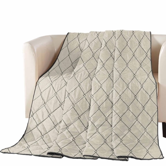 Cream Quilted Lines Quilted Comforters Cooling Blanket Oversized Queen Size, Minimalist Rhombus Pattern Diamond Grid Cold Comfort for Hot Sleepers Lightweight Air Conditioning Quilt Blanket for Bed