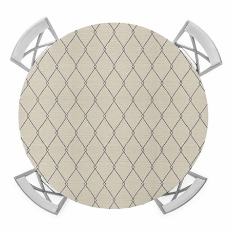 Cream Quilted Lines Round Table Cover, Minimalist Rhombus Pattern Diamond Grid Waterproof Fitted Tablecloths for 36"-44" Tables, Washable Picnic Table Cover for Camping Dining Indoor Outdoor