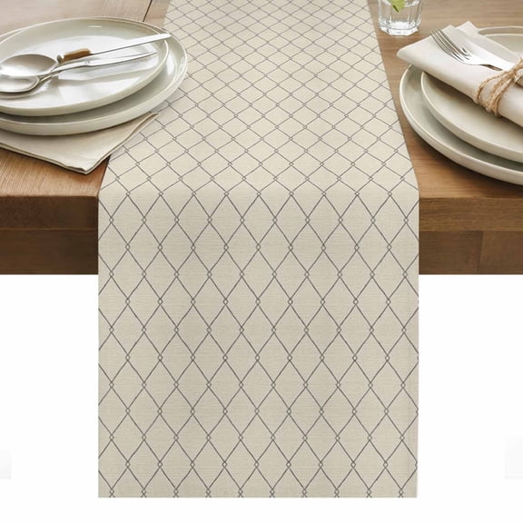 Cream Quilted Lines Table Runner, Minimalist Rhombus Pattern Diamond Grid Washable Kitchen Table Runners Dress Scarves for Dining Table Decorations Party/Restaurant/Indoor Outdoor Use, 13x36in