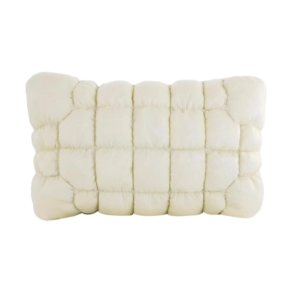 Cream Quilted Puffy Lumbar Throw Pillow, Soft Bubble Tufted Rectangular Decorative Cushion for Sofa, Bed and Living Room Accent