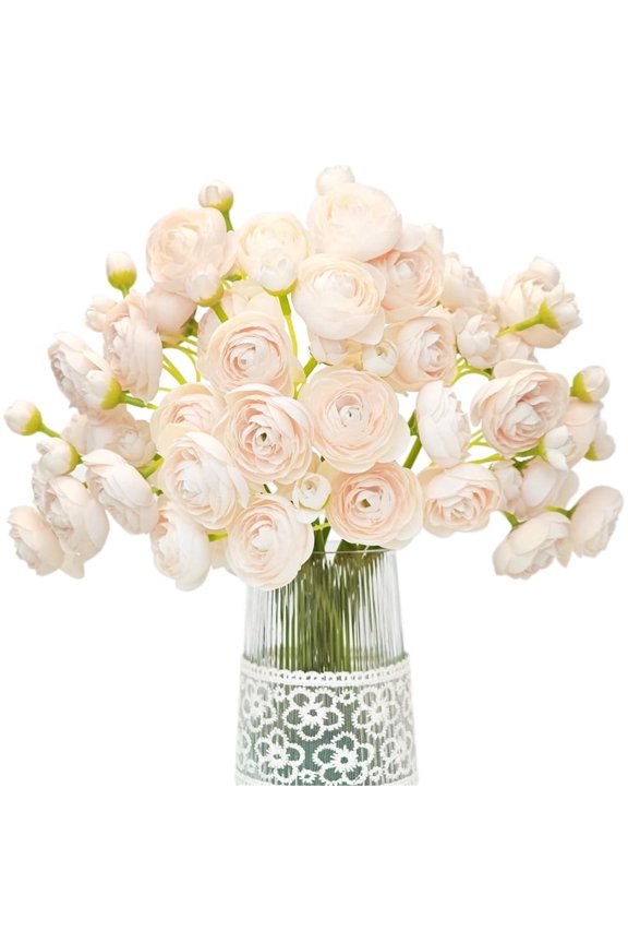 Cream Ranunculus Artificial Flower,Faux Peony DIY Bouquet,Silk Flowers Arrangements Decorations,Table Centerpiece,for Bridal Wedding Birtday Home Decor Set of 18