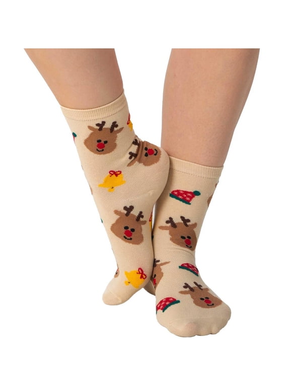 Cream Reindeers Socks For Women
