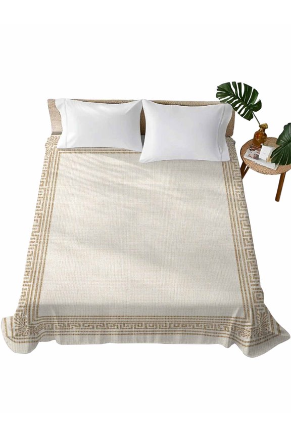Cream Retro Greek Key Flat Sheet Only Twin Size,Soft Breathable Bed Top Sheets for Mattress,Geometric Greece Ancient Farmhouse Rustic Luxury Bedding Flat Sheets for Home Hotel Bedroom Bed Protection