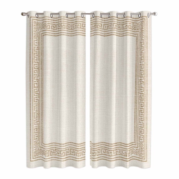 Cream Retro Greek Key Kitchen Curtains 84 Inch Length, Geometric Greece Ancient Farmhouse Rustic Grommet Top Bedroom Living Room Curtains, Light Filtering Cafe Curtain Drapes 2 Panels Set 84''x84''