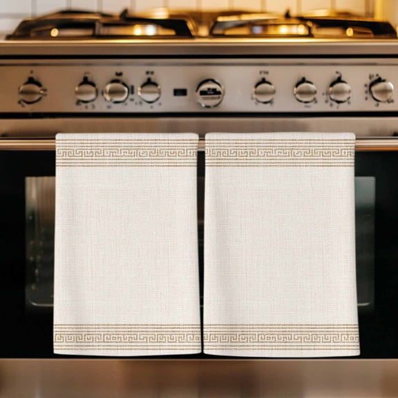 Cream Retro Greek Key Kitchen Towels Set of 1, Geometric Greece Ancient Farmhouse Rustic Absorbent Dish Towels for Kitchen, Microfiber Hand Towel, Quick Drying Tea Towel for Cleaning Dishcloths