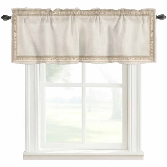 Cream Retro Greek Key Kitchen Valances for Windows, Small Valance Curtains Rod Pocket Window Treatments Geometric Greece Ancient Farmhouse Rustic Valances for Living Room Bathroom Bedroom 60"x18"