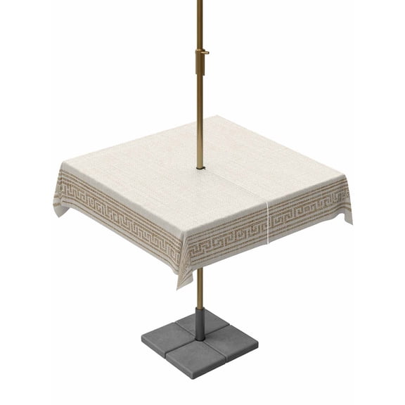 Cream Retro Greek Key Table Cloth Rectangle Outdoor Tablecloth, Geometric Greece Ancient Farmhouse Rustic Waterproof Table Cover with Umbrella Hole and Zipper for Party/Dining/Patio 54x54 Inch