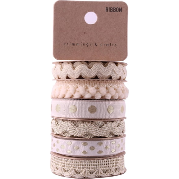 Cream Ribbon - Ribbons for Crafts Assorted Ribbon for Hair Cute Polka Dot Pom Pom Trim Pack Colorful RIC Rac Trim Set Cloth Thin Assortment Bundle Fabric Scraps for Crafts Fun Grosgrain Variety Pack