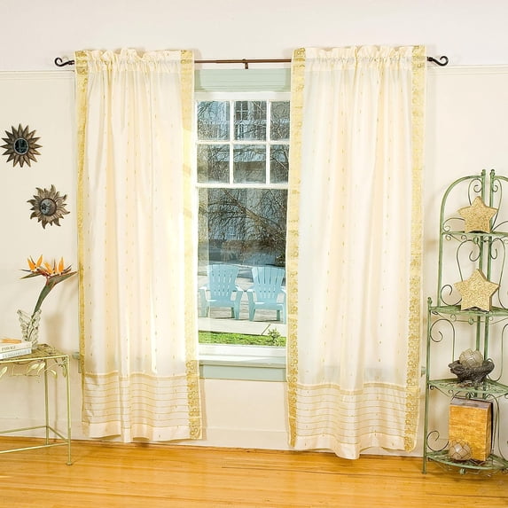 Cream Rod Pocket Sheer Sari Curtain / Drape / Panel - 60W x 96L - Pair