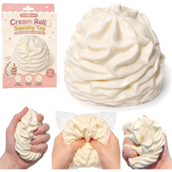 Cream Roll Squishy Ball, 2026 New Big Filled Frozen Cake Food Taba Squeeze, Natural Rubber Wettable Slow Rising Cream Squishy, Ice Foam Stress Washable Squishies, Made to Hand Silicone Fidget(1pcs)-2