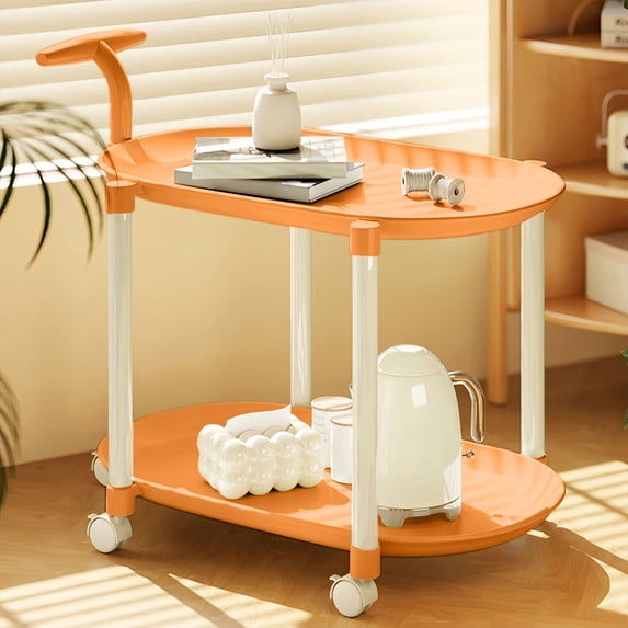 Cream Rolling Side Table with Wheels - 2 LAYER Portable Nightstand for Small Spaces, Mobile End Table for Bedroom & Living Room,Orange