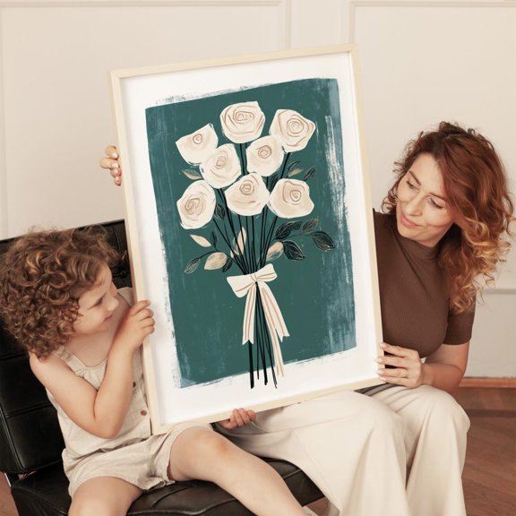 Cream Rose Bouquet Minimalist Floral Print For Contemporary Flower Art For Girls Bedroom Gift Idea Modern Floral Print Wall Art, Modern Wall Decor, 16x24 UNFRAMED