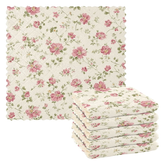 Cream Rose Kitchen Cloth Dish Towels for Drying Washing Absorbent Dish Rags Reusable soft kitchen dishcloth set 6 Pack