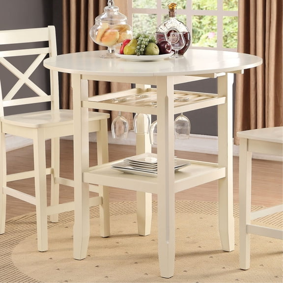 Cream Round Table with Stemware Storage and Classic Look / Ideal for Dining Room Seating 4
