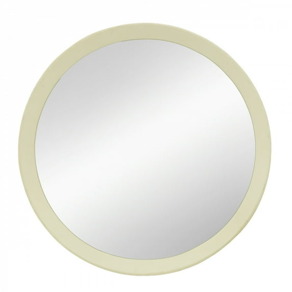 Cream Round Wall Mirror with Solid Mango Wood Frame 19.8 Inch D for Home Decor