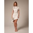 thumbnail image 1 of Cream Satin Lace-Trimmed Asymmetric Mini Dress With Short Sleeves For Evening Party Wedding Guest, 1 of 6