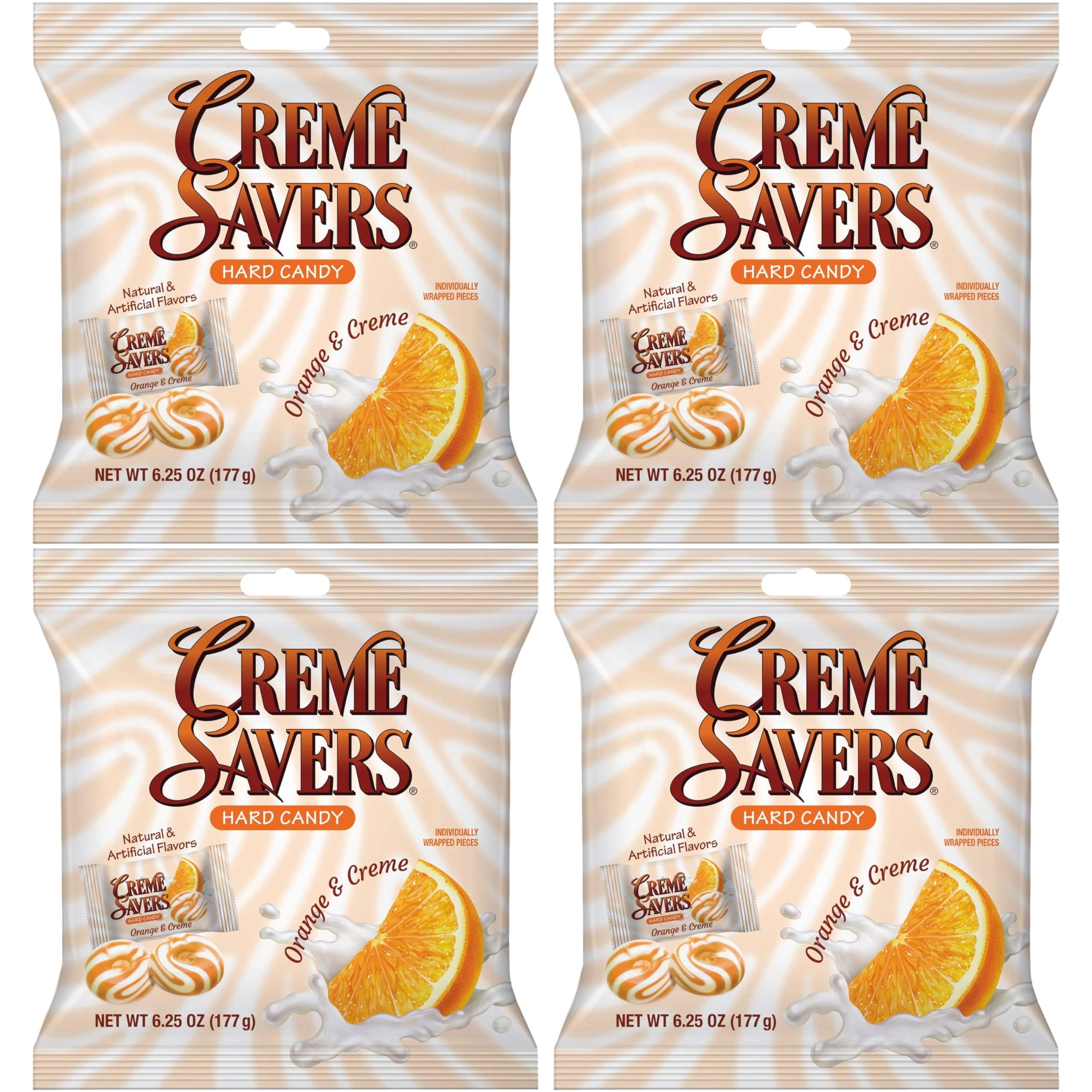 Cream Savers Orange & Cream, 6.25 Ounce Bag Pack of 4, Individually Wrapped Hard Candy, Orange Candy, The Hampton Candy Company