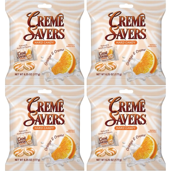 Cream Savers Orange & Cream, 6.25 Ounce Bag Pack of 4, Individually Wrapped Hard Candy, Orange Candy, The Hampton Candy Company
