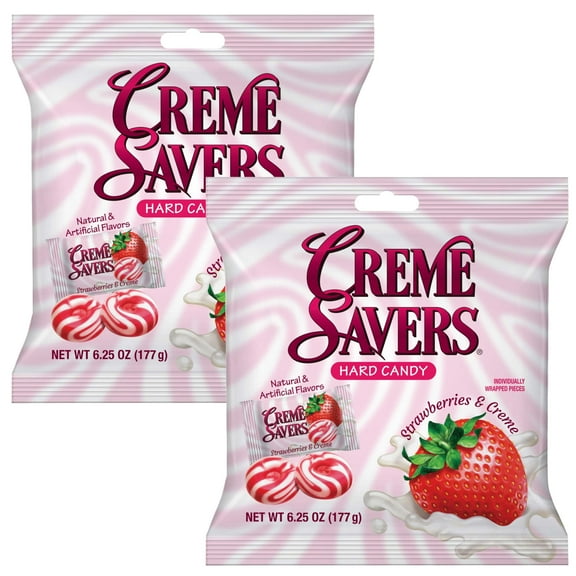Cream Savers Strawberries & Cream, MDA05&nbsp;6.25 Ounce Bag (Pack of 2), Individually Wrapped Hard Candy, Strawberry Candy, The Hampton Candy Company