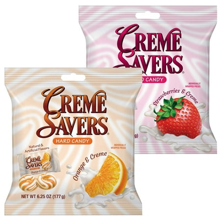 Cream Savers Strawberry & Cream and Orange & Cream, 6.25 Ounce Bag Pack of 2, Individually Wrapped Hard Candy, Orange Candy, Strawberry Candy, The Hampton Candy Company