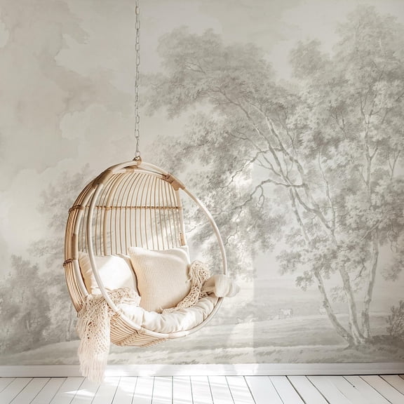 Cream Sepia Countryside Wallpaper