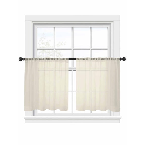 Cream Sheer Curtains 45 inches Long 2 Panels Set Solid Color Tiers Sheers Rod Pocket Small Window Short Curtains for Kitchen Cafe, Each 52" W x 45" L