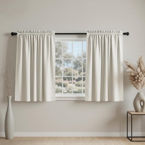 Cream Short Tier Curtains 20 Inch Length, Cozy Farmhouse Room Darkening RV/Basement Cafe Small Window Curtains, Thermal Insulated Mini Rod Pocket Panel