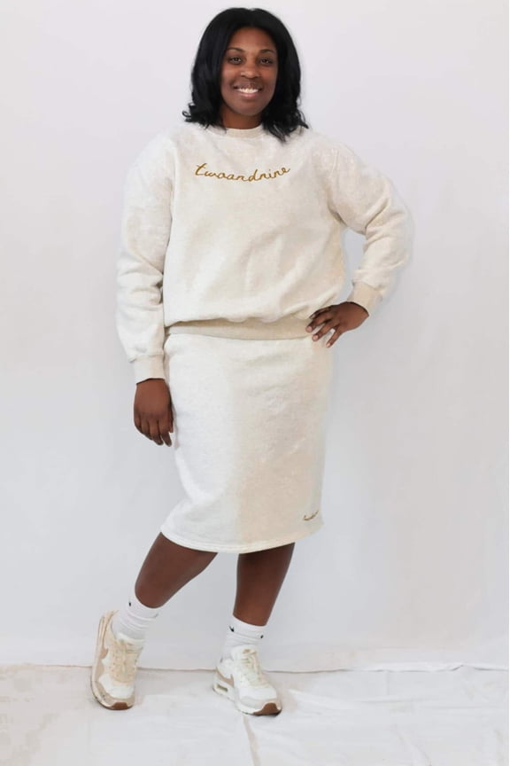 Cream Signature Sweatshirt & Skirt Matching Set