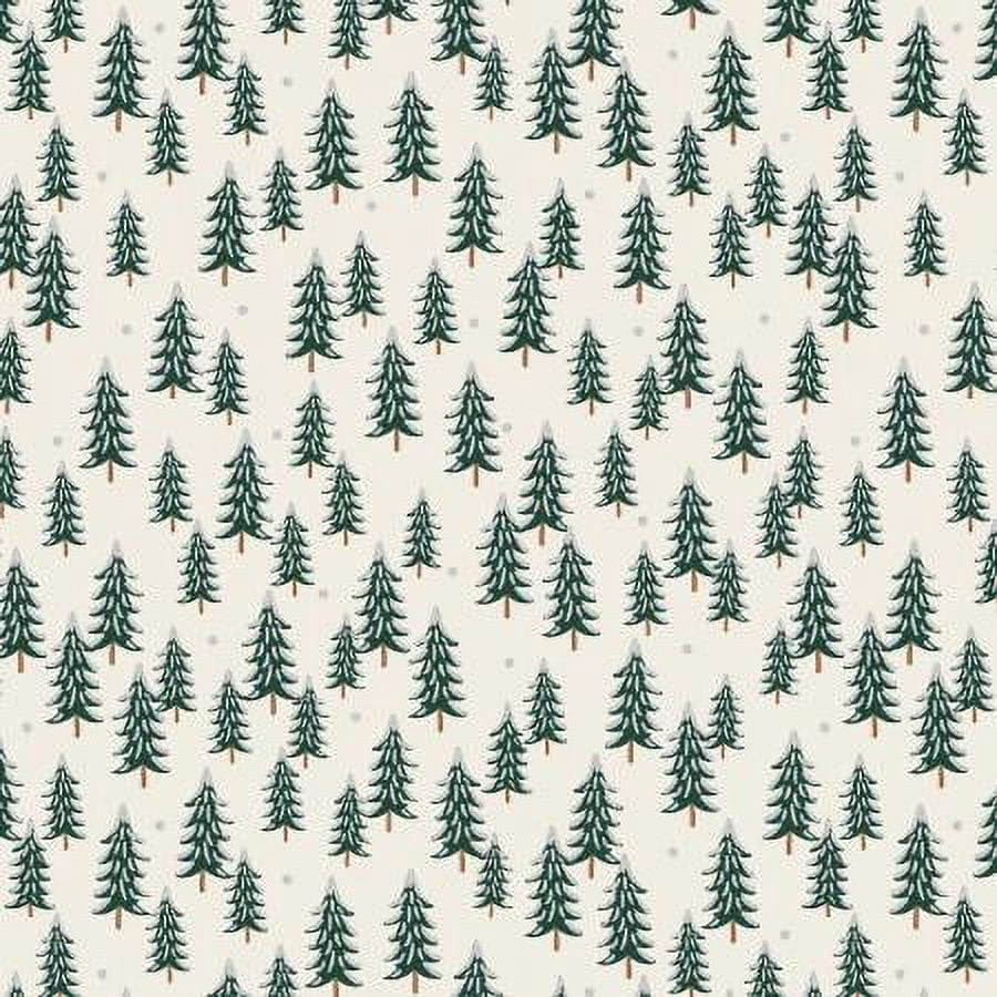 Cream Silver Fir Trees metallic fabric - Rifle Paper Holiday Classics quilt cotton Sold by the Quarter Yard