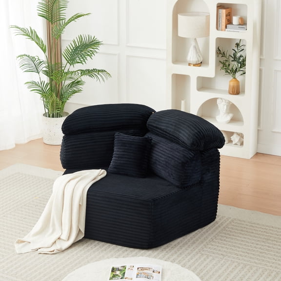 Cream Single Seater Lounge Chair 53", Modular Sofa with Pillow - Lazy Cozy Design