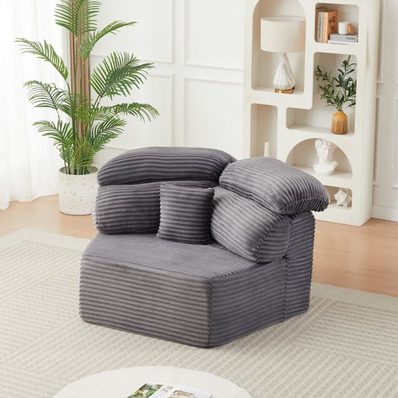 Cream Single Seater Lounge Chair 53", Modular Sofa with Pillow - Lazy Cozy Design