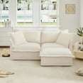 thumbnail image 1 of Modern L-Shaped Slipcovered Sectional Sofa with Convertible Ottoman (220×80×75cm, Cream Chenille Fabric), 1 of 19