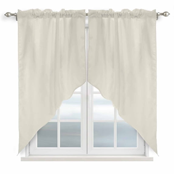 Cream Solid Color Swag Valances for Windows 2 Pack, Kitchen Window Curtains 36 Inch Length, Aesthetics Contemporary Luxury Privacy Swag Curtains for Living Room/Bathroom with Rod Pocket 36"x36"